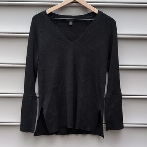 J. Crew Wool Blend Bell Sleeve V-Neck Sweater Quiet Luxury Timeless Whimsigoth